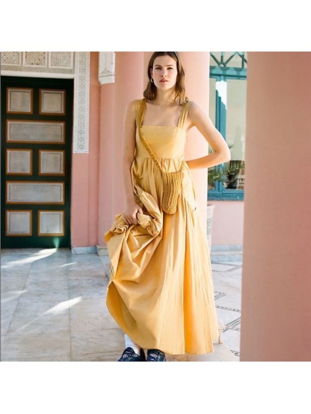 Urban Outfitters Over the Moon Yellow Square-Neck Maxi Dress Small Praire